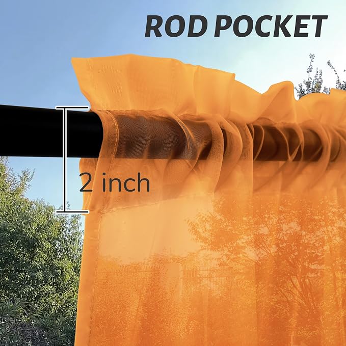 Outdoor Sheer Curtains for Patio Waterproof, 2 Panels Rod Pocket Indoor/Outdoor - Image 2