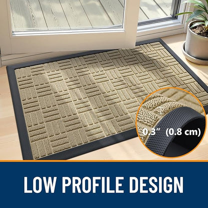 OLANLY Front Door Mat Outside Entrance 33x21, Absorbent, Heavy Duty Sturdy Natural Rubber Doormat Indoor Outdoor, Stain and Fade Resistant, Non-Slip Backing Low Profile Floor Mat for Entryway, Beige