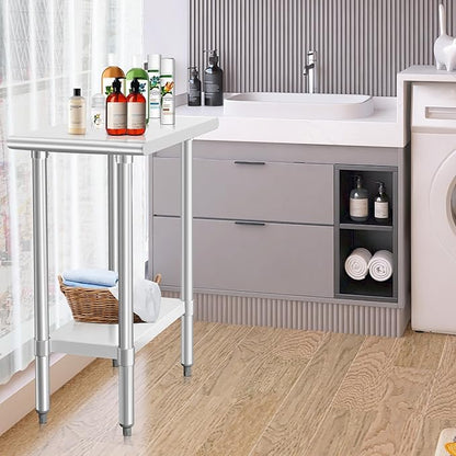 HARDURA Stainless Steel Work Table Commercial 30×15 Inches Kitchen Prep Table and Heavy Duty Commercial Workbench NSF 430 with Undershelf and Galvanized Legs