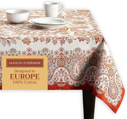 Maison d' Hermine Table Cloth Rectangle Table 100% Cotton 70 x 108 Inches Fall Tablecloth Reusable Everyday Use for Thanksgiving Christmas Decorations Dining Farmhouse Party (Cachemire)