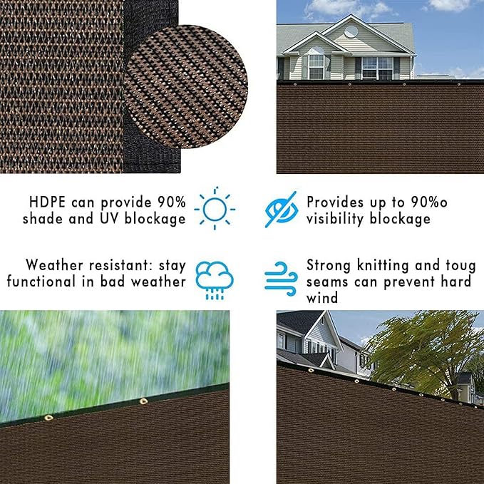 UPGRADE Privacy Fence Screen 4'x45' Brown Outdoor 90% Visibility Blockage 170 GSM Mesh Shade Cover Panels for Backyard,Balcony,Home Decoration with Zip Ties,Customized Avaliable