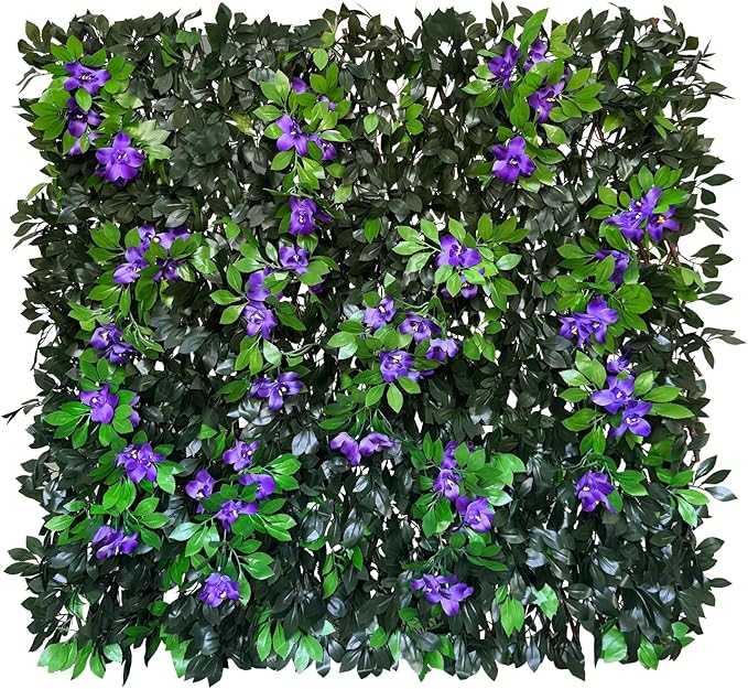 Expandable Fence Privacy Screen for Balcony Patio Outdoor,Decorative Faux Ivy Fencing Panel,Artificial Hedges (Single Sided Leaves) (2, Branches -Purple Fowers)
