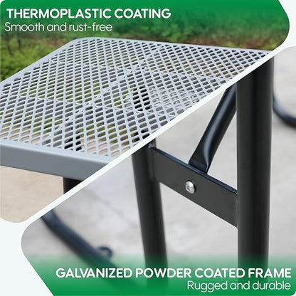4FT Rectangular Metal Picnic Table for Outdoors, Commercial Steel Metal Picnic Tables, Heavy Duty Sturdy Picnic Tables Furniture Set for Patio Garden Courtyard BBQ, with Umbrella Hole, Grey