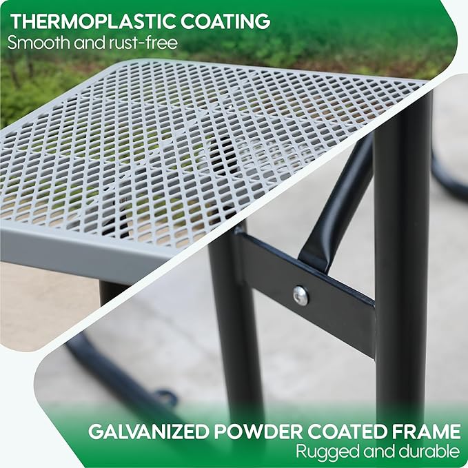 6FT Rectangular Metal Picnic Table for Outdoors, Commercial Steel Metal Picnic Tables, Heavy Duty Sturdy Picnic Tables Furniture Set for Patio Garden Courtyard BBQ, with Umbrella Hole, Grey