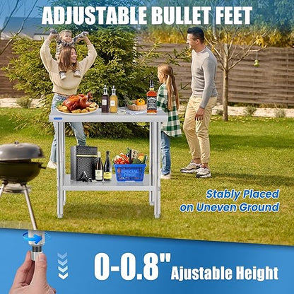 Stainless Steel Table for Prep & Work with Undershelf 24 x 36 Inches NSF Metal Commercial Kitchen Prep Table with Adjustable Under Shelf Worktable for Restaurant Home Outdoor