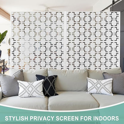Metal Privacy Screen for Outdoor & Indoor Use, Free Standing Privacy Screen for Patio Garden Pool, 72" H x 47" W Decoative Privacy Panels, Weather Resistant, Easy Assembly (White Square)