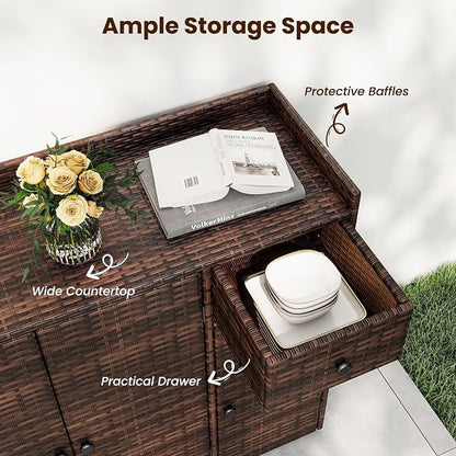 Tangkula Rattan Outdoor Storage Cabinet, Patiojoy Outdoor Cabinet - Image 3