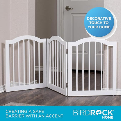 INTERNET'S BEST Arched Top Dog Gate | 3 Panel, 24" H Wooden Pet Barrier for Dogs or Cats | Freestanding Folding Room Divider for Doorways, Hallways, Stairs, and Porch | Portable, Extra Wide | White