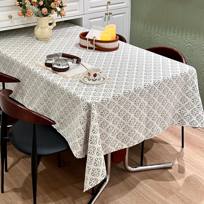 Rectangle Gingham Tablecloth, Washable Wrinkle Free Green Table Cloth, Retro White-Green Raised Jacquard Checkered Pattern Table Cover for Dining, Farmhouse, Wedding, Outdoor - 60''x84''