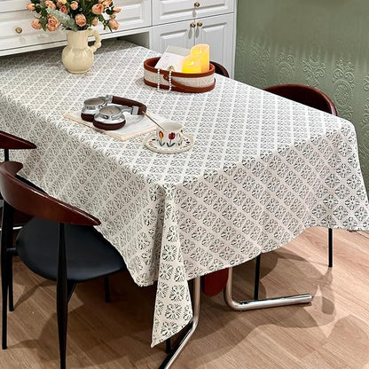 Rectangle Gingham Tablecloth, Washable Wrinkle Free Green Table Cloth, Retro White-Green Raised Jacquard Checkered Pattern Table Cover for Dining, Farmhouse, Wedding, Outdoor - 60''x84''