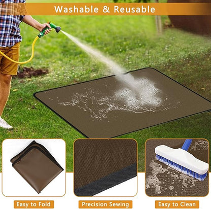 Anze Under Grill Mat for Outdoor Grill, 38x65 Inch Anti-Slip BBQ Floor Mats, Easy to Clean Reusable Fireproof Grill Pad, Oil-Proof Waterproof Protector for Indoor Fireplace Pit Mat Brown