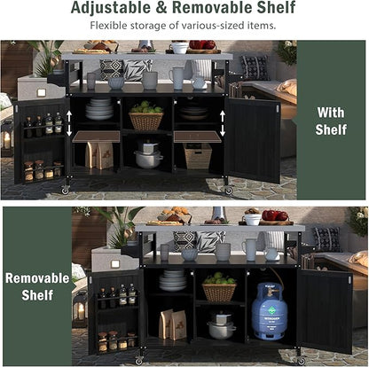 50.25" Grill Cart with Stainless Steel Tabletop - Outdoor Storage Cabinet for BBQ, Bar Patio Kitchen Island with Ample Storage and Lockable Wheels