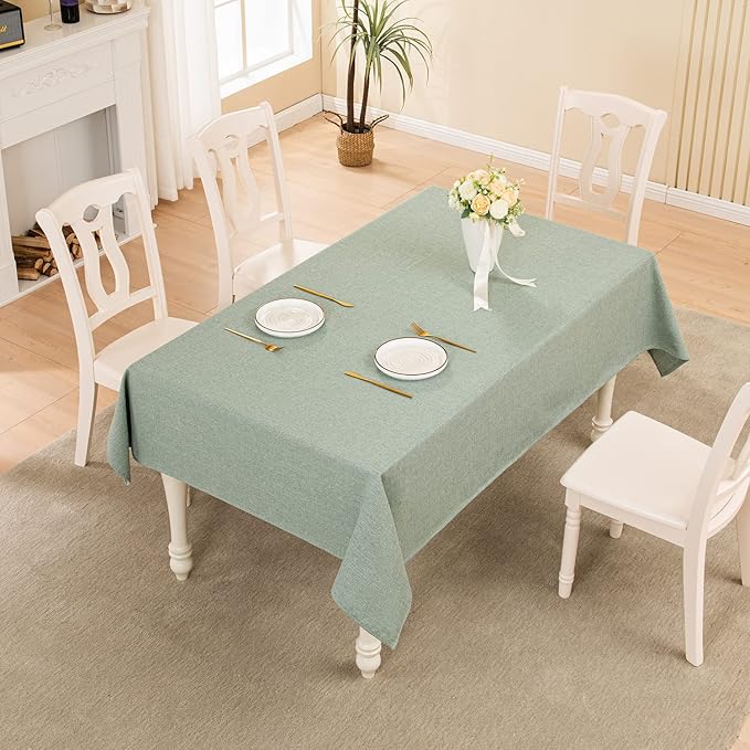 BALCONY & FALCON Rectangle Tablecloth Washable Wrinkle Resistant and Water Proof Table Cloth Decorative Linen Fabric Tablecloths for Dining Parties Kitchen Wedding Outdoor Use (Celadon Green, 57x118)
