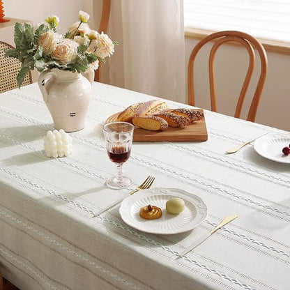 Chassic 60 x 84 inches Farmhouse Style Linen tablecloths, Wrinkle Resistant Washable Dining Room Table Cloths for Rectangle Tables - Hemstitch Beige