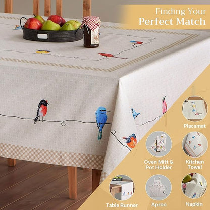 Maison d' Hermine Table Cloth Rectangle Table 100% Cotton 60 x 120 Inches Tablecloth Reusable Decorative for Dining Room, Farmhouse, Home, Party, Festive & Wedding Spring Summer - Birdies On Wire