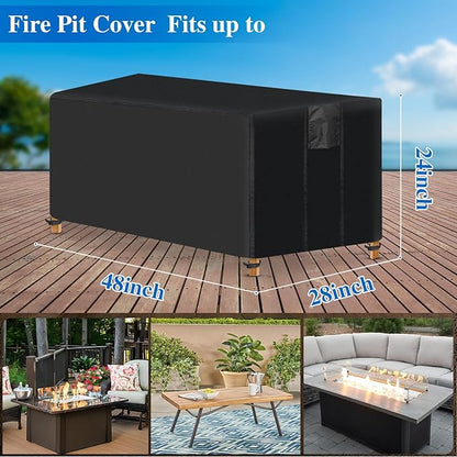 Fire Pit Cover Rectangular- Waterproof Firepit Cover (48L x 28W x 24H inches, Black) Outdoor Fireplace Cover Weatherproof and Non Fading