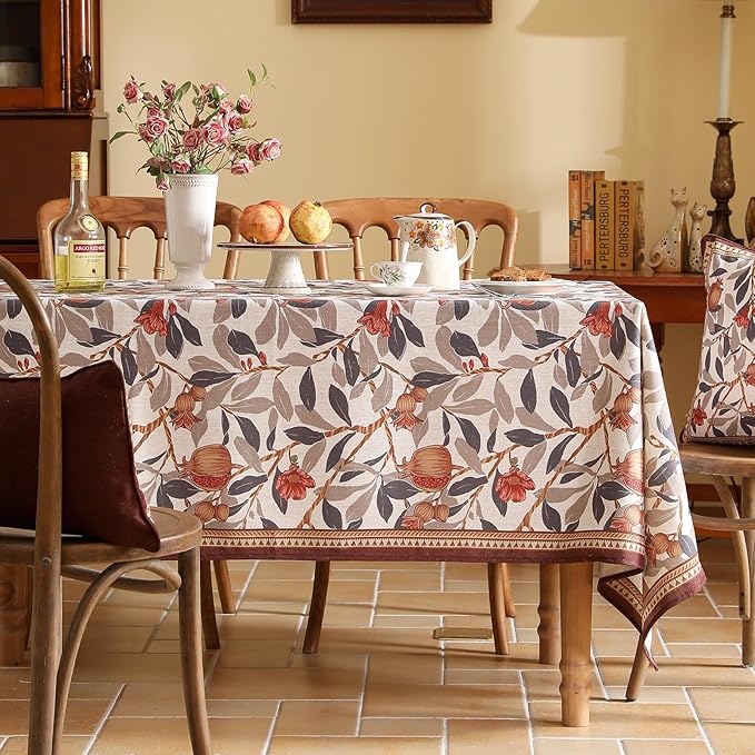patdrea Designer Vintage Rectangle Tablecloth,Linen Pomegranates and Leaves Pattern Tablecloths,Fall Table Cover Cloth Decor for Kitchen Dining Christmas,Thanksgiving,55"x79"-Tehran a