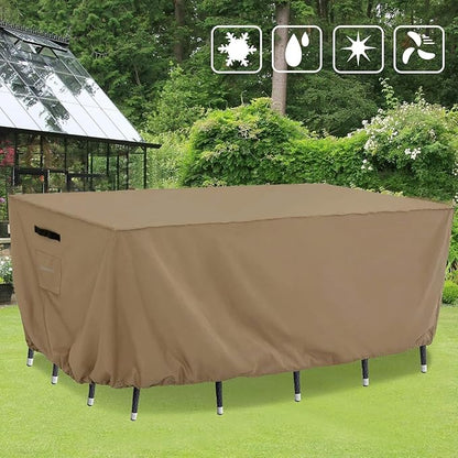 Tempera Retangle Patio Furniture Cover, Outdoor Table Covers Waterproof, Heavy Duty Deck Furniture Covers for Winter, 108''L x 82''W x 27.8''H,Taupe