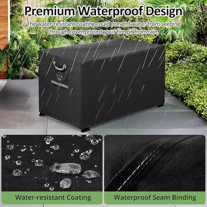 QH.HOME Fire Pit Cover Rectangular Super Waterproof 44" L x 28" W x 24" H, UPF 50+ Outdoor Fire Pit Table Cover 600D Strong Tear Resistant and Fading Resistant for Rectangular Fire Pit - Black