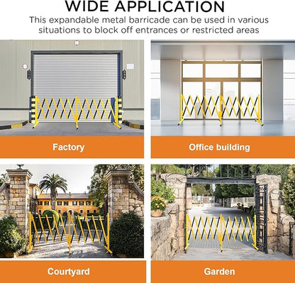 TECSPACE Industrial Expandable Metal Barricade, Expansion Size 16.4 FT, Yellow and Black,Durable Steel Safety Barricade with casters, Flexible Mobile Barrier Gate, Adjustable Traffic Fence