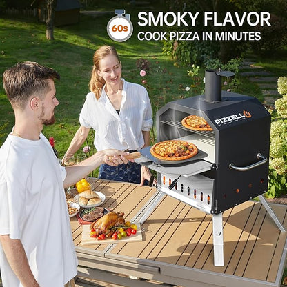 PIZZELLO Pizzello Outdoor Pizza Oven 16'' Large Wood Fired 2-Layer Pizza Ovens with Pizza Stone, Pizza Peel, Grill Grate, Oven Cover, Outside Pizza Maker for Camping Backyard BBQ, Pizzello Grande 16
