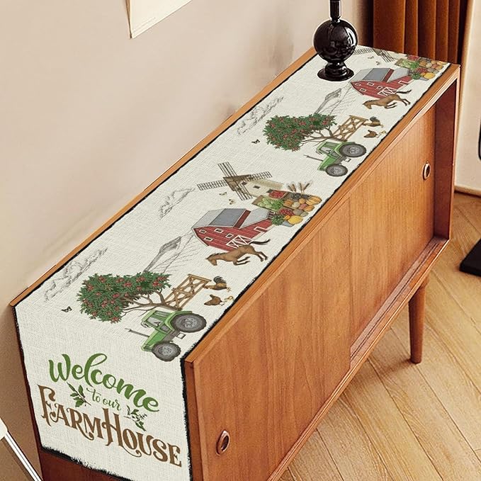 Farmhouse Horse Table Runner, Rustic Rooster Truck Tree Butterfly Animals Coffee Table Center Decor for Family Kitchen and Living Room Outdoor Country Holiday Party Table Decorations, 13" X 90"