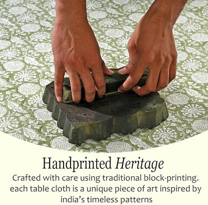 CPC Olive Bloom Tablecloth 100% Cotton 60x60 Inch Indian Block Print Rectangle Table Cover, Table Cloth for Gifting in Weddings, Halloween, Fall, Christmas, Thanksgiving
