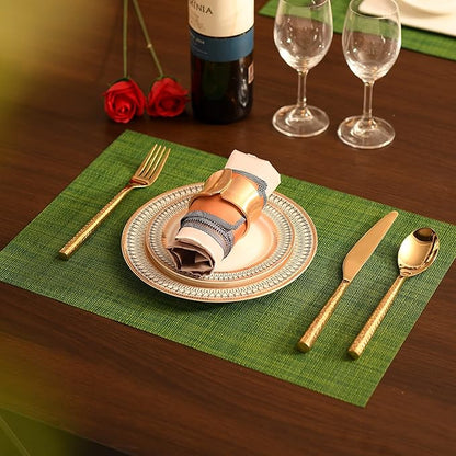 SLKQG Green Christmas Placemats Set of 4 - Wipe Clean Vinyl Placemats - Washable Heat Resistant PVC Placemats for Dining Table - 17x12 Inch (Green, 4)