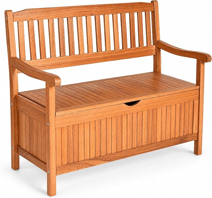 Tangkula Outdoor Wood Storage Bench Deck Box, Entryway Porch Storage Bench - Image 9