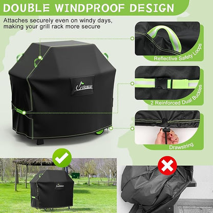 UIRWAY Gas Grill Cover 52 Inch, Waterproof, UV & Fade Resistant BBQ Grill Cover for Outdoor, Barbecue Cover with Reflective Strip and Air Vent for Weber, Dyna-glo, Char-Broil, Nexgrill, etc. Black