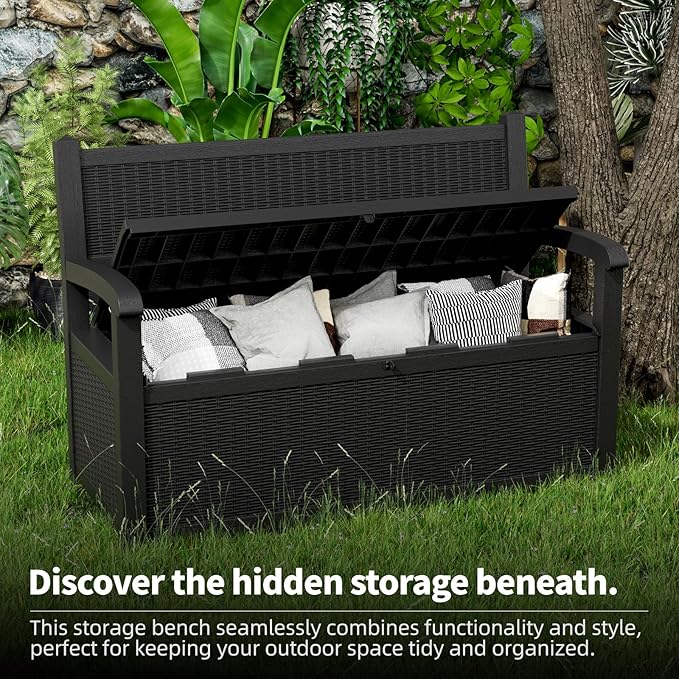 80 Gallon Storage Bench Deck Box Resin Patio Furniture - Image 7