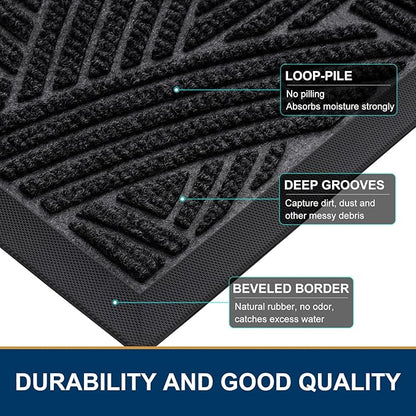 Smiry Front Door Mat Outside Entrance, Heavy Duty Sturdy Natural Rubber Doormat, Trap Dirt and Moisture, Easy Clean Low Profile Mats for Indoor Outdoor Entry, Interwoven Stripes (36x24, Black)