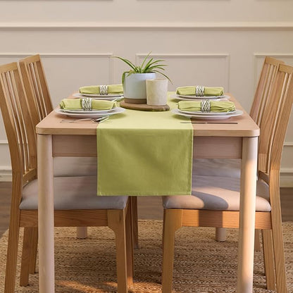 Encasa XO Table Runner 13x72 in Long | Cotton Canvas Fabric | Sage Green Solid Color | Machine Washable & Durable