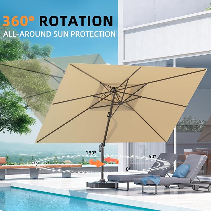 10' X 13' Outdoor Patio Umbrella Large Rectangle Cantilever Umbrella Heavy Duty - Image 6