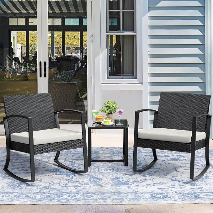 Homall Patio Furniture Set 3 Piece Resin Outdoor Bistro Set Rocking Patio Chairs - Image 2