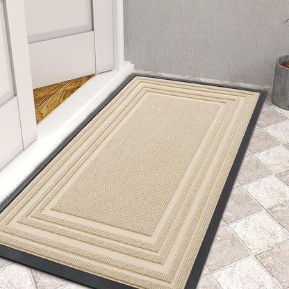 Buganda Front Door Mat Indoor Outdoor Entrance, Non-Slip Natural Rubber Doormats, Easy Clean, Low Profile, Dirt Trapper Entryway Floor Mats for Outside, Garages and Patios, 29.5x17, Beige