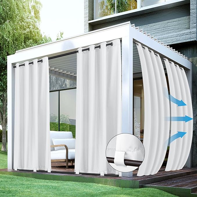 Windproof Outdoor Curtains for Patio Waterproof 4 Pcs 54x95 In White | Grommet by HolidayIdeas