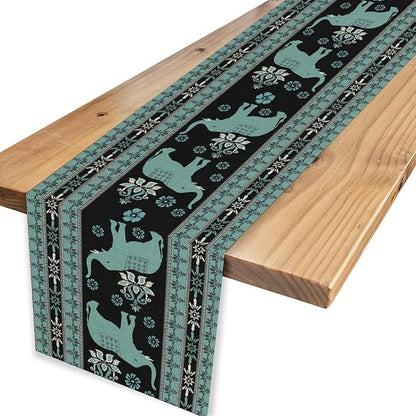 African Tribal Table Runner, Boho Elephants Tribal Traditional Indian Diwali Animal Blue Ethnic Rustic Coffee Table Center Decor for Home Kitchen Holiday Party Outdoor Table Decorations, 13"x108"
