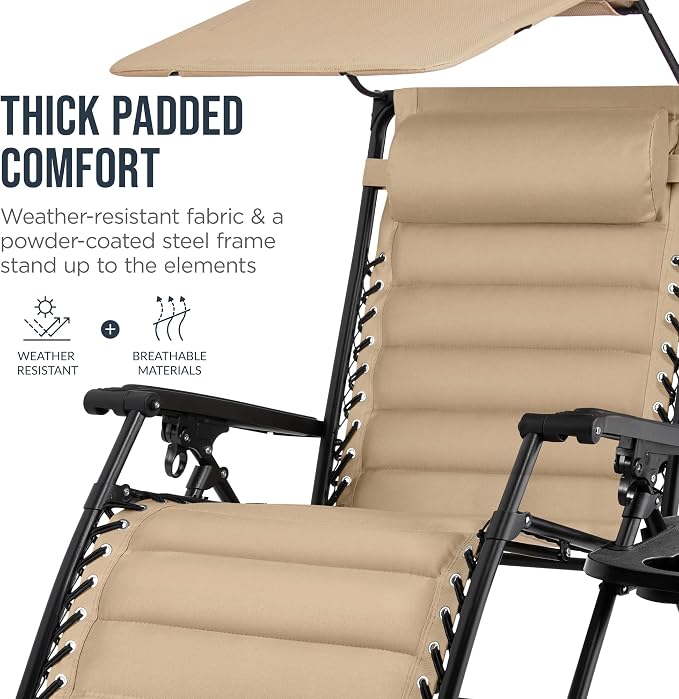 Best Choice Products Oversized Padded Zero Gravity Chair w/Canopy Headrest Cup - Image 6
