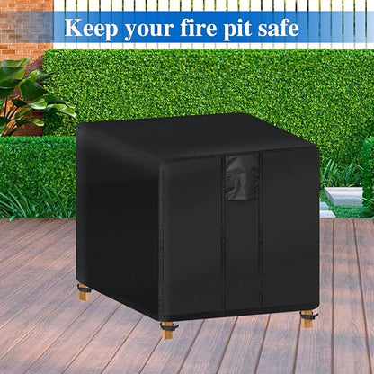 Fire Pit Cover Square- Waterproof Firepit Covers Square (28L x 28W x 25H inches, Black) Outdoor Fireplace Cover Weatherproof and Non Fading