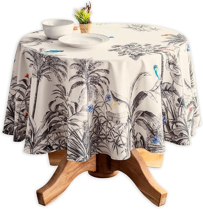 Maison d' Hermine Table Cloth Round Table 100% Cotton 63 Inches Fall Tablecloth Reusable Everyday Use for Thanksgiving Christmas Decorations Dining Farmhouse Party (Amazonia)