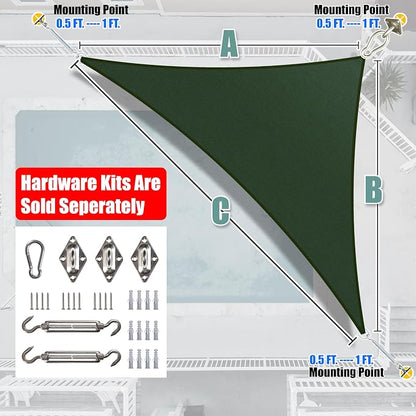 Amgo Custom Size 11' x 19' x 22' Green Right Triangle Sun Shade Sail UPF50+ - Image 6