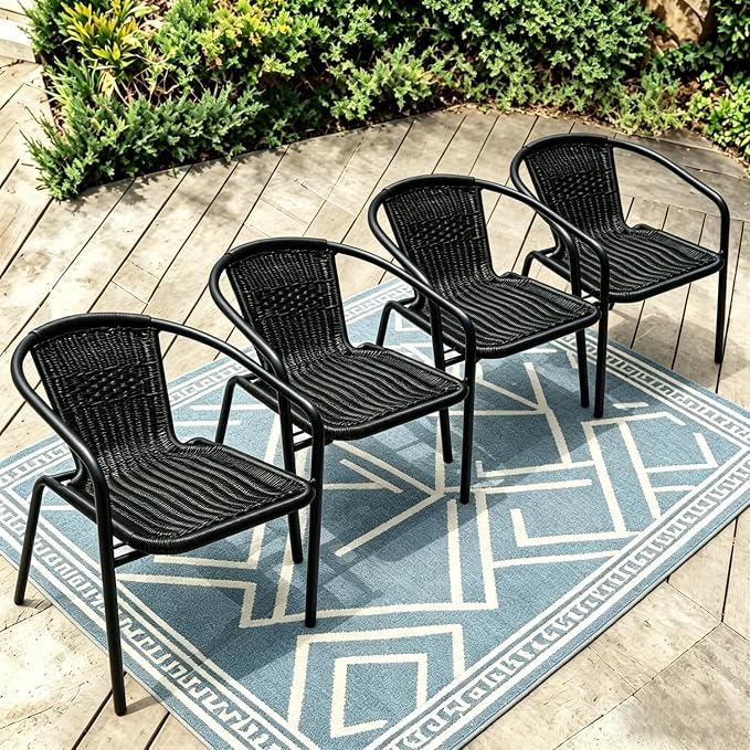 8 Stackable Wicker Patio Chairs, Weather-Resistant Outdoor Seating - Image 2