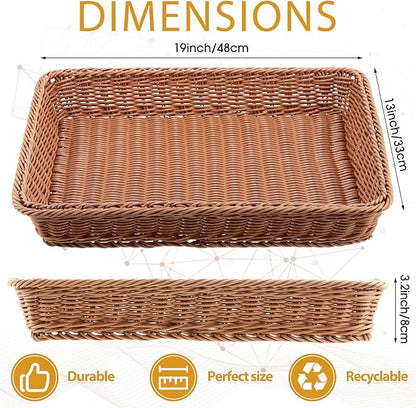 Eccliy 6 Pack Poly Wicker Bread Baskets 19 Inch Imitation Rattan Serving Trays for Bread Snacks Fruit Vegetables Tabletop Display Basket for Kitchen Restaurant Home Hotel