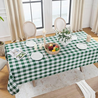 Softalker Gingham Checkered Tablecloth Rectangle - Outdoor Waterproof Buffalo Plaid Table Cloth, Stain Resistant Washable Table Cover for Picnic, Camping - Green and White, 2 Pack - 60 x 102 Inch