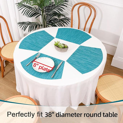 SHACOS Wedge Placemats Set of 8 Woven Vinyl Plastic Placemats for Round Table Place Mats Wipe Clean Non Slip Table Mats, Teal Blue