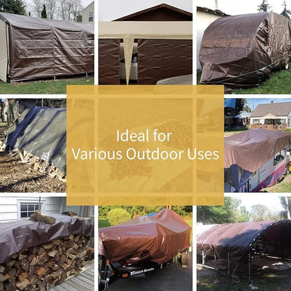 GUARD SHIELD Brown/Green Tarp 8x10 Feet Medium Duty Outdoor Waterproof Multi Purpose Poly Tarps Cover 7mil (2-Pack)