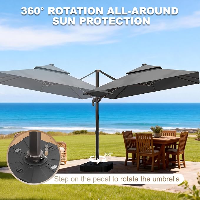10x10Ft Patio Umbrella Outdoor Cantilever Rectangle Umbrella, 6-Level Tilt & - Image 3
