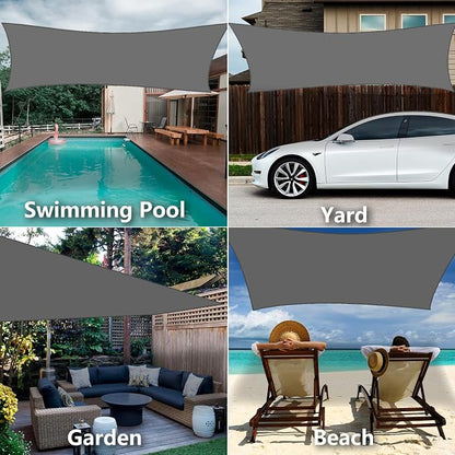 12' x 16' Rectangle Sun Shade Sail, 185 GSM HDPE, Dark Grey | 95% UV block - Image 7