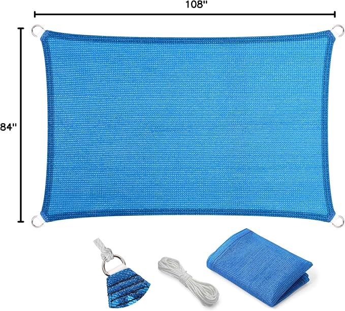 Eden's Decor Straight Flat-Edged 7' x 9' Blue Sun Shade Sail Rectangular - Image 9